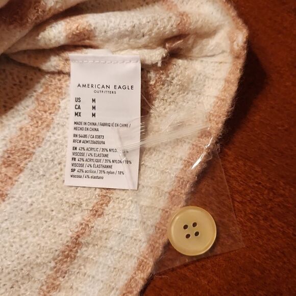 American Eagle Oversized Cropped Bell Sleeve Cardigan Medium, White Pink Stripes - Picture 7 of 10